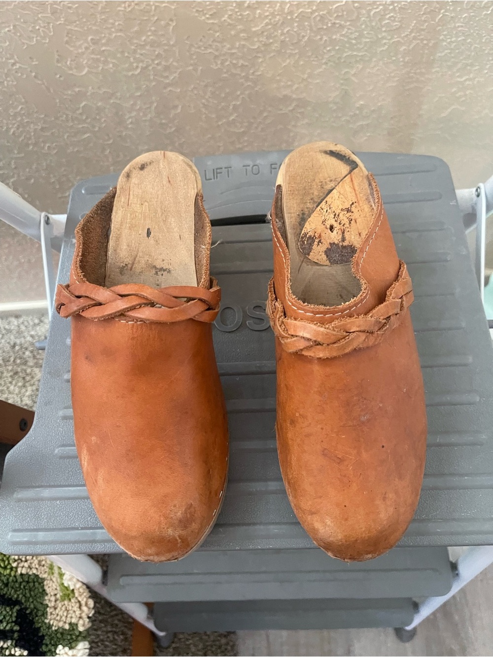 Braided Trim Leather Clog Mules - Warm Tan